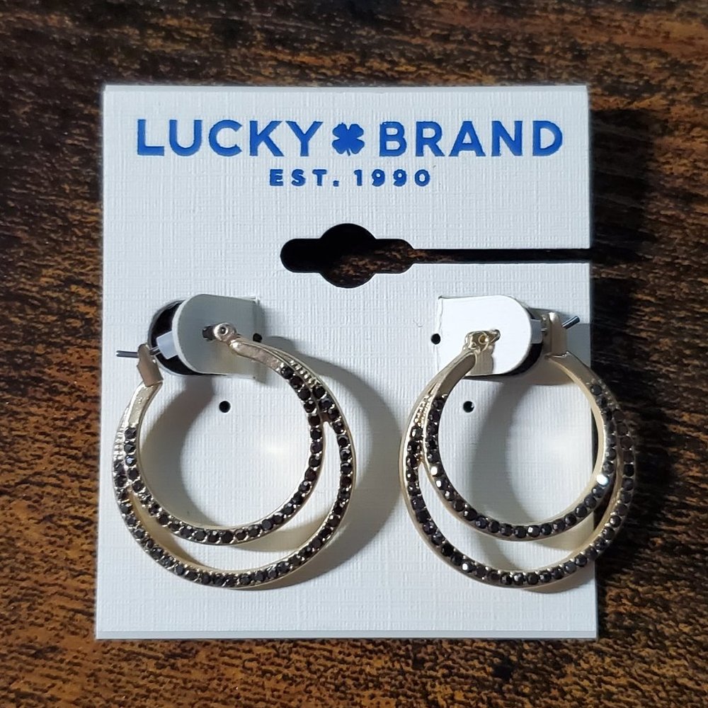 NEW! Lucky Brand Pave Double Layer Hoop Earring - Picture 6 of 6